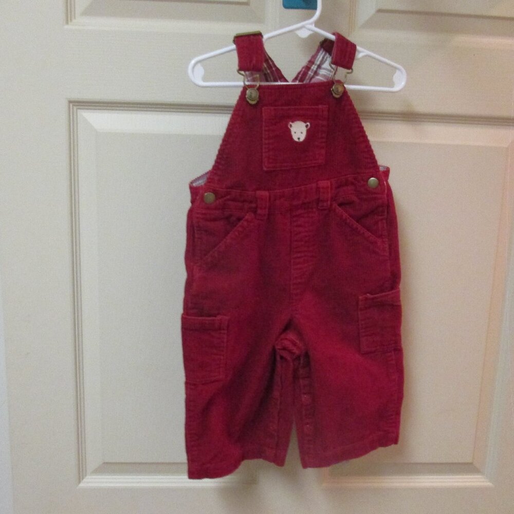 Vintage 2008 Gymboree Red Corduroy Emboidered Overalls Sz 12 - 18M Polar Bear